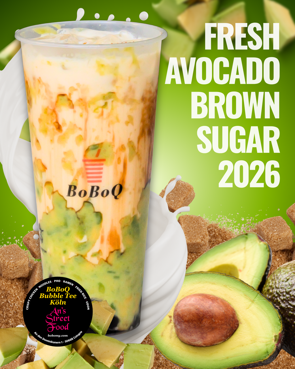 Fresh Avocado Brown Sugar Milk + Tapioca