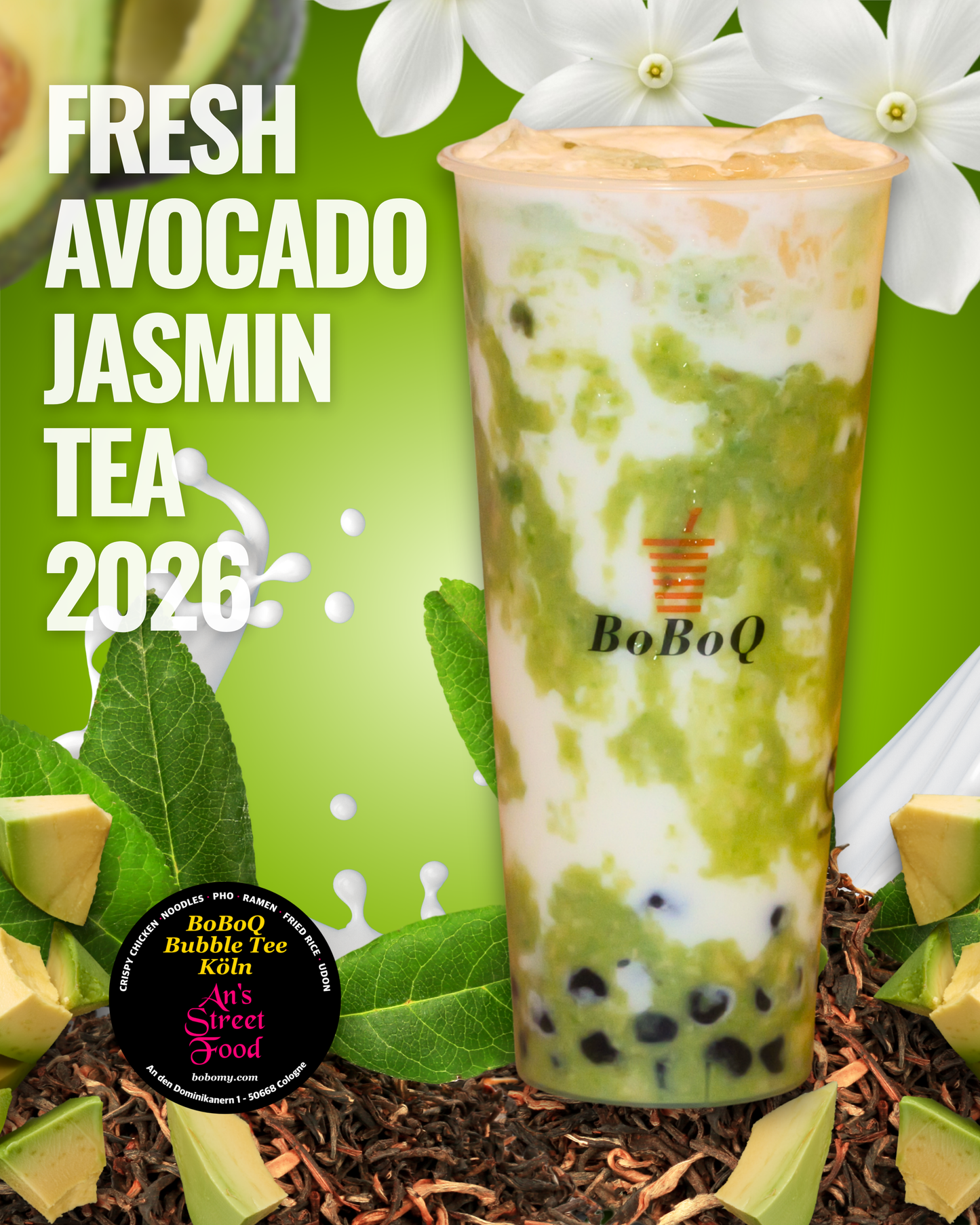 Fresh Avocado Jasmine Milk Tea + Tapioca